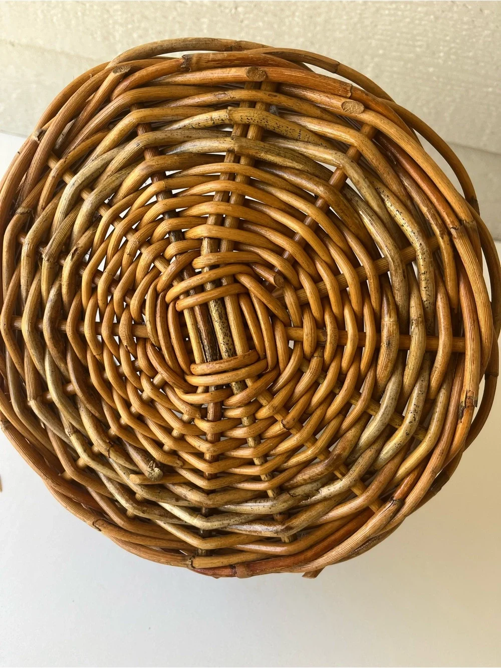 Honey-Color Wicker/Rattan Rustic Twisted Handled Basket Medium Size